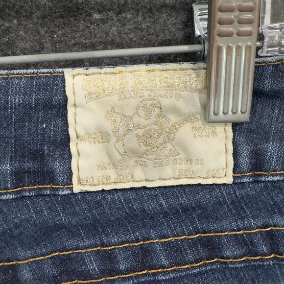 True Religion Joey Jeans Women's 25 Blue Flare Made in USA Distressed Stitching - Picture 10 of 12